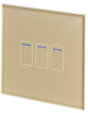 Retrotouch Crystal Touch Switch | LED Light Indicator | 3 Gang 1 Way 300W | Stylish Brass Glass Finish | Screwless Front | 35mm Back Box No-Neutral Required | Luxury Home & Bathroom Light Switches
