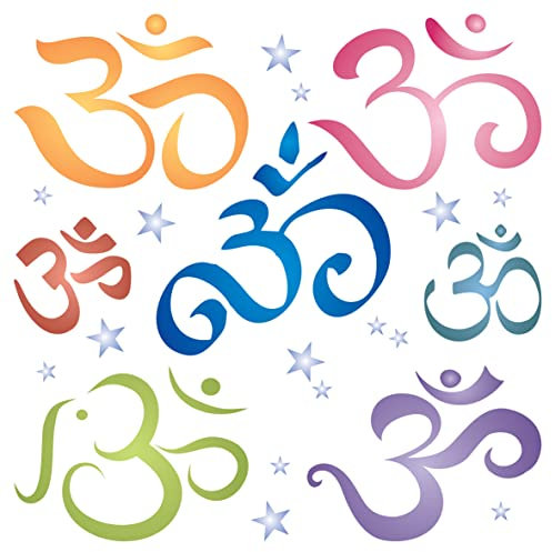 OM Symbols Stencil, 11.43 x 11.43 cm (S) - Pranava Yoga AUM Indian Mantra Sanskrit Hindu Spiritual Stencils for Painting Template
