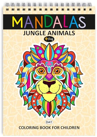 Finoly Mandala Malbuch Kinder Enstpannung und Stressabbau | Mandala Malbuch Tiere | Tier Mandala Kinder A4 Format | Mandalas für Kinder Premium Papier | Malblock Mandala Kinder Spiralbindung (Tag)