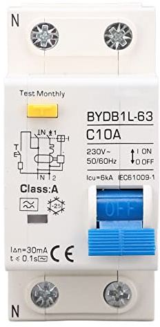 Disjoncteur Différentiel 10A 30mA Courbe C, 1P+N Type A, pour Montage sur Rail DIN, Tableau Électrique, Protection Domestique (230V)