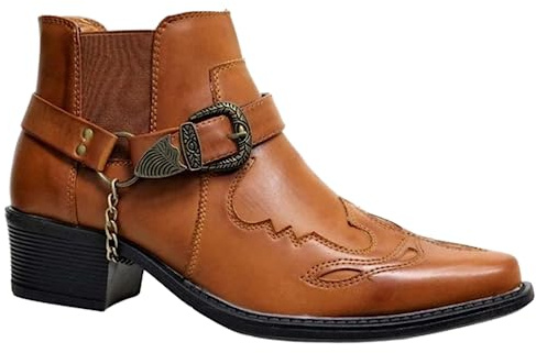 ORANDESIGNE Herren Western Cowboystiefel Vintage Motorradstiefel Winter Männer Leder Kurzschaft Stiefel Unisex Erwachsene Reiterstiefel Arbeitsstiefel