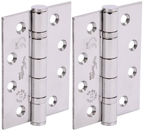 HANDLEZONE® Door Hinges 1 Pair 102mm / 4 inch Ball Bearing, Grade 13 Fire Rated, CE13 FD30 FD60, with Screws - Polished Stainless Steel