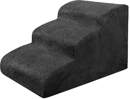 kowaku Hundetreppe Haustiertreppe 3 Stufen, Katzentreppe mit Plüschbezug waschbar, Hunderampe Stufen Bettwäsche Welpenleiter für Bett, Sofa, Couch und Auto, Schwarz