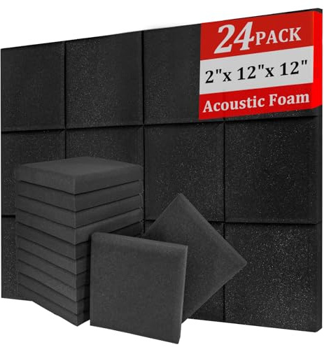 SAIQIANG Sound Proof Foam Panels for Walls, High-Density Sound Proof Panels for Walls, Acoustic Panels Sound Absorbing for Noise Absorbing Canceling (24 Pack Square, 2x12x12 Inches)