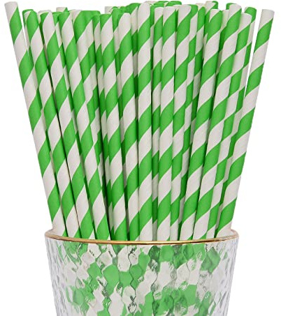 YAOSHENG Pack of 100 Red Paper Straws, Biodegradable, Colourful Drinking Straws, Suitable for Parties, Weddings and Occasions (Green)