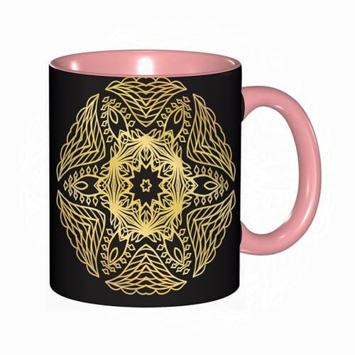 Tazze da caffè divertenti Elemento di design arabesco a stella floreale metallizzato oro. Fiorire la stella d Tazza da tè divertente per le donne - Tazza da caffè unica - Regalo di compleanno del tè