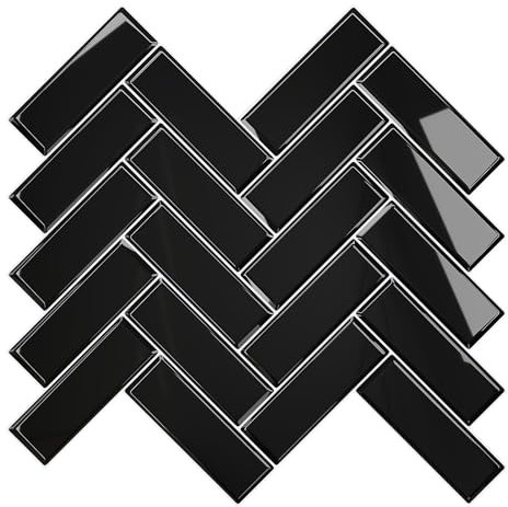 VEELIKE Azulejos Adhesivos Cocina Espiga Negro 3D Baldosas Adhesivas Pared Vinilos Baño Azulejos Impermeable Vinilo Cocina Pared Azulejos Papel Adhesivo para Baldosas Comedor 30.5cm×30.5cm 6 Piezas