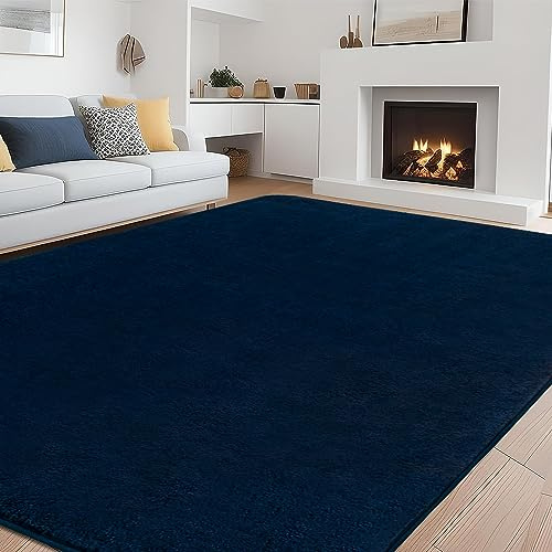 rug Living Room rug, 160 x 230 cm, Short-Pile Microfibre, Soft, Fluffy, Modern, Washable, Navy Blue