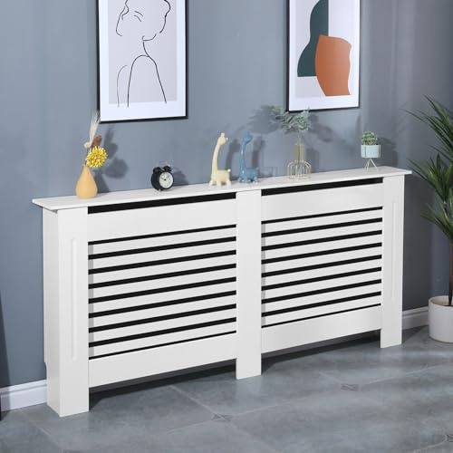 AL AJAL Radiator Cover Modern MDF Wood White Horizontal Slat Living Room Bedroom Hallway Cabinet (EXTRA LARGE)