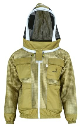 Imkerjacke Premium mit Atmungsnetz + Fechtschleier für Bienen Wespen Insekten Imkerei Stichschutz Insektenschutz S M L XL XXL XXXL, XL · braun