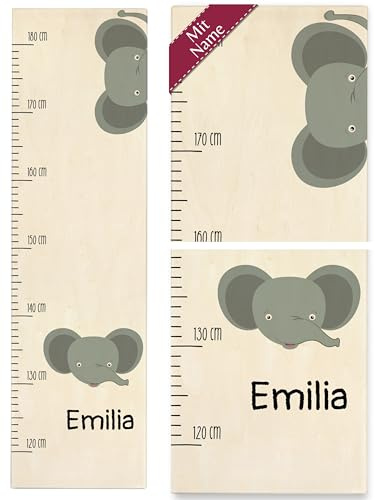 Messlatte Kind Holz - Kindermesslatte süßer Elefant mit Name I - 120-180 cm - Holz - personalisierte geschenke baby elefanten und kinder