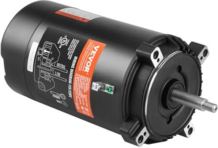 VEVOR Motor de Bomba de Piscina de 1 HP 56J 115 V (9,8 A)/230 V (4,9 A) 3450 RPM factor de trabajo 1,4 Condensador de 90 µF/250 V Motor de Repuesto con Brida Giratoria Redonda CCW para Piscinas