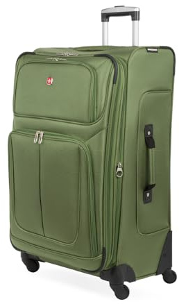 SWISSGEAR Sion Softside Expandable Spinner Luggage Durable Lightweight Travel Suitcase, Evergreen, Checked-Medium