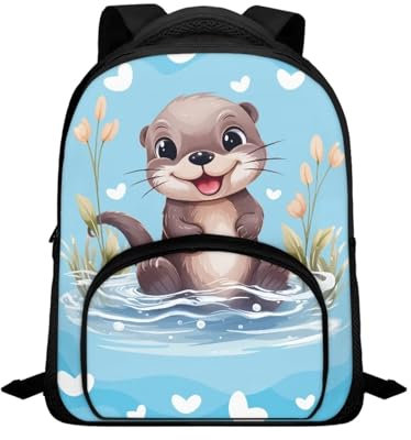 Renewold Kinder-Rucksack, leger, Schultasche mit doppeltem Reißverschluss, 30,5 cm, verstellbar, Cartoon-Büchertasche für Jungen und Mädchen, Niedlicher Otter