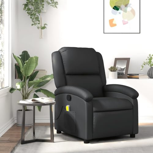 Homgoday Echtleder Massagesessel mit Vibrationen & Liegefunktion - Schwarz - 71 x 86,5 x 99,5 cm Model371793