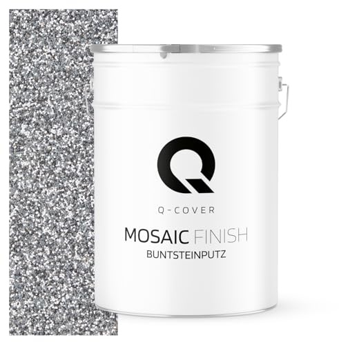 Q-COVER Buntsteinputz 25 Kg Grau M23 Mosaikputz Sockelputz Dekorative Putz Innen & Außen Fassadenputz Fertigputz Edelputz Oberputz Kratzfest Wetterfest