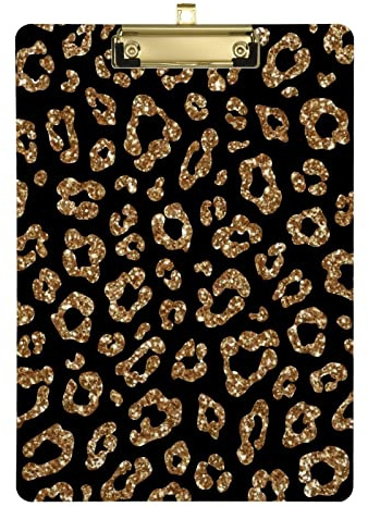 Klemmbrett mit goldenem Glitzer und schwarzem Leopardenmuster, A4, Briefgröße, für Schulbedarf, Lehrer, Schulbedarf, Silber, 30,5 x 22,9 cm