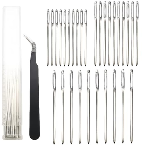 Ago Cucito, Dujelixa argento Aghi lana per punto croce, ricamo a nastro, maglioni(10 pezzi*2,0 * 70 mm + 10 pezzi*2,0 * 60 mm + 10 pezzi*1,25 * 52 mm) + pinzette a gomito, Ago Rammendo aghi