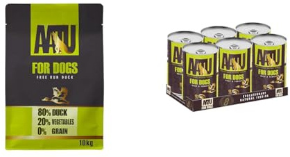 Bundle of AATU 80/20 Complete Dry Dog Food, Duck 10kg - Dry Food Alternaitve to Raw Feeding, High Protein. No Nasties, No Fillers. + Wet Dog Food in a Tin - Duck & Turkey (6x400g)