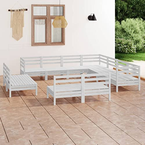 KTHLBRH 11-TLG. Garten-Lounge-Set Massivholz Kiefer Weiß Outdoor-Möbel-Sets Balkonmöbel-Sets Terrassenmöbel-Sets Gartenmöbel-Sets für Terrasse, Garten, Balkon