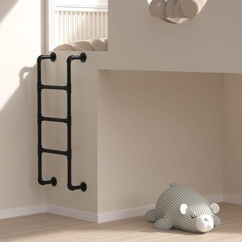 Black Metal Step Ladders 4 to 8 Rung Wall Mounted Wrought Iron Attic Bunk Bed Ladder, Basement Egress Climbing Ladder for High Bed//Window Well, 45 55 65 70 Inch(270cm/106in)