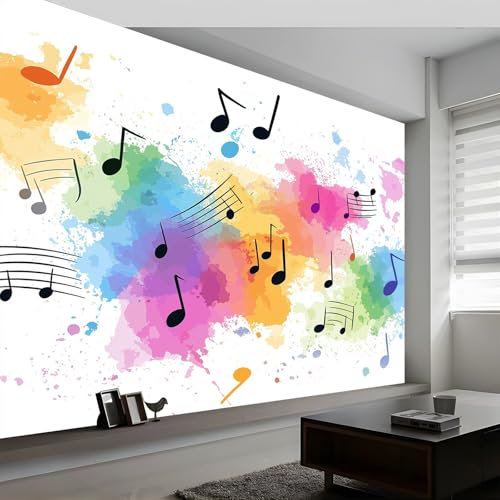 Carta Da Parati Fotografica Effetto 3D Fumetto Note Musicali Acquerello Salotto Camera Corridoio Murali Decorazione Da Muro 250 x 175 cm Grande Carta Da Parati Resistente Ai Raggi Uv Colorato