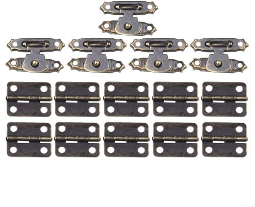 15-teiliges antikes Schrankscharnier-Set für Holzkisten, Schmuckkästen, Werkzeugkästen und Möbelbeschläge (Bronze)