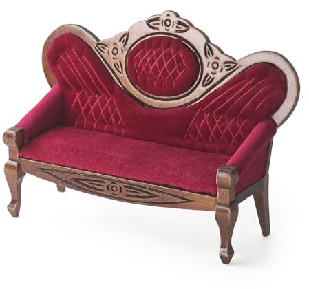 Odoria Puppenhaus Chaiselongue Miniatur Relaxsessel: 1/12 Maßstab Ohrensessel Rot Sofa für Vintage Viktorianisch Schlafzimmer - Mini Liebesbank Sessel Wohnzimmer Möbel Holz Antik Luxuriös