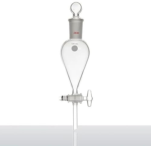 Embudo de separación, 30 mL-125 ml, junta superior del suelo, tubo de rama inferior, tapón de vidrio superior, apertura de válvula de vidrio de 2 mm, F78 (30 ml-F780030)