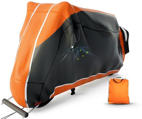 OFF WE GO Motorbike Cover Waterproof Outdoor 210D Oxford with Lock Hole, Reflective Strips, Windproof Buckle & Breathable – Heavy Duty Motorcycle Cover for Outside Storage (4XL)