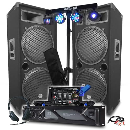 Pack Sono BM Bmsonic Ampli 4000W, Enceintes LSC215 4x38cm - 2x2000W, Table de Mix, Euphoria Portique+48 Effets lumière +Clé 32G