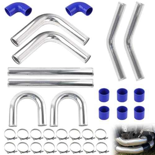 VVORHSBELL 2.5 Turbo Intercooler Pipe Universal Aluminum Turbo Intercooler Piping Set with Silicone Hoses & T-Clamps for Car Modifications (Diesel/Gas)