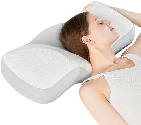 Almohada cervical ergonómica ortopédica para el cuello para dormir, almohada respirable | Almohada de espuma viscoelástica con forma contorneada para alinear la columna vertebral, Li