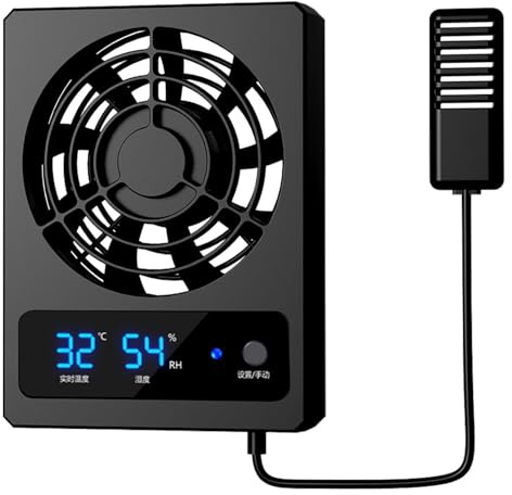VIVARIUM Climate Fan Silent Air Circulator, Ambient Location Sensor, Digital Reptile Hygrometer | Compact Airflow Device, High Precision Data Reader, i