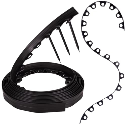 GARDENIX Bordo flessibile in plastica, nero, 10 m, 20 ancore, altezza 4 cm, resistente alle intemperie, bordo rotondo per aiuole, per giardini e robot tosaerba