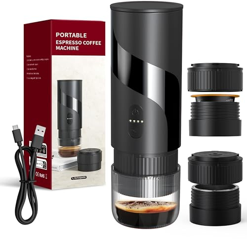 Portable Coffee Machine，Rechargeable Cafetière Portable de Voyage with USB-C, 20bar, Electric Coffee Maker for Camping & Travel, 3-in-1 Car Coffee Maker, Compatible with Coffee Grounds&Capsules
