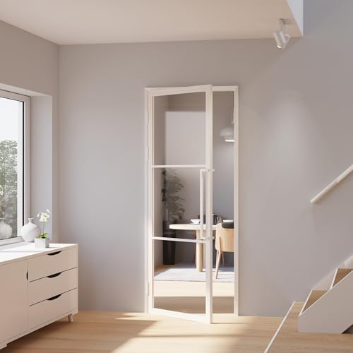 inova Glastür Komplettset in weiß mit Beschlag und Zarge 830x2115mm links Griffstange Zimmertür Lofttür Industrial Look White Style