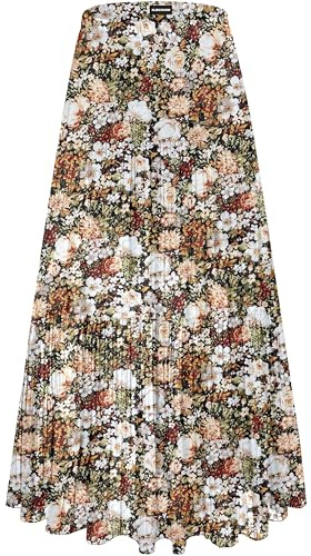 MJBGSHOW Womens Floral Long Skirts Chiffon Flowy Maxi Skirt High Waist Pleated Casual Boho Skirt A-Coffee Floral S