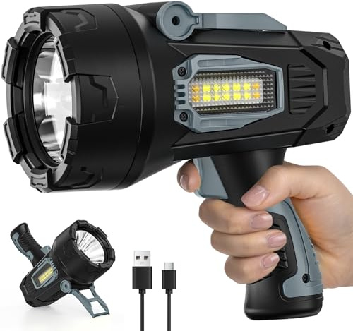 Vinderfine Rechargeable Spotlight, 99000 Lumens Super Bright Led Spotlights Flashlight with Cob Light, 10000ɱAh Spot Lights, Handheld Spotlight for Hunting Boating Outdoor, Long Runtime