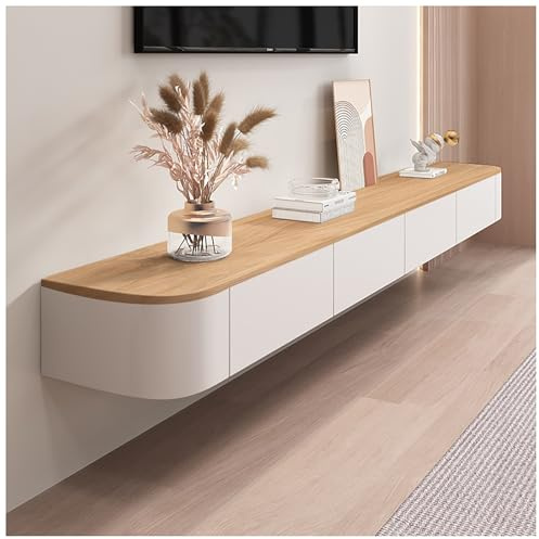 Mobile TV sospeso da 180 cm, moderno centro di intrattenimento con gestione dei cavi, elegante console multimediale per soggiorno e camera da letto.