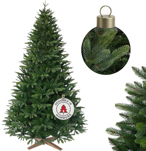 Hochwertiger künstlicher Weihnachtsbaum 210cm mit Holzfuß - Premium Spritzguss Weihnachtsbaum künstlich mit PVC im harmonischen Mix, Schnellaufbau, Tannenbaum künstlich als Weihnachtsdeko