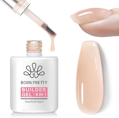 Born Pretty 8-i-1 falskt nagellim, gummi bas gel amerikansk, gul mandel nagellim för nagelförlängning och apex byggare, U V/LED-kapsellim för nagelformsförstärkare