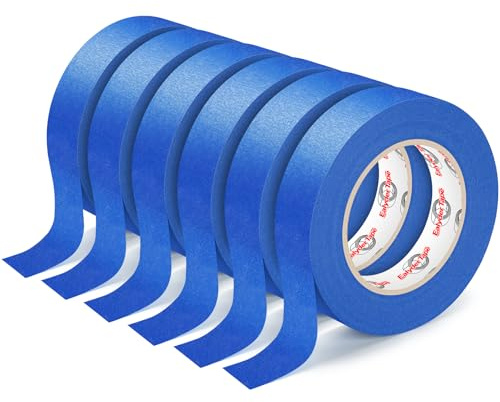 6 Rollos Cinta de Enmascaramiento Azul 24mm x 54m Premium Sin Residuos