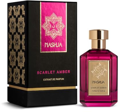 NASHJA Scarlet Amber Extrait de Parfum 100 ml – Profumo Intenso e Avvolgente, Fragranza Ambrata e Legnosa con Note di Ribes Nero, Cuoio, Rosa e Patchouli