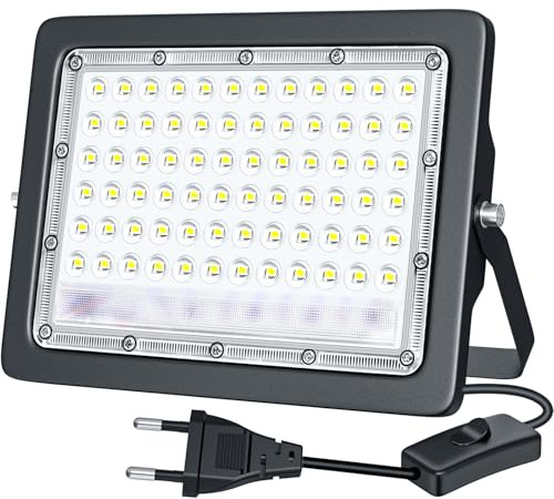 TOPBOS LED Strahler Außen,50W 5000LM Superhell Außenstrahler mit Stecker und Schalter,6500K Kaltweiß,IP66 Wasserdicht Flutlicht,LED Aussenstrahler für Garten,Hof,Garage,Sportplatz
