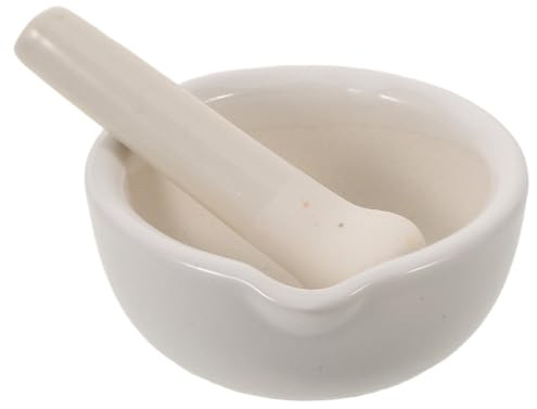 GRIRIW Mortaio e Pestello in Ceramica 10 CM Set Completo con Base Antiscivolo Ciotola Portatile per Macinare Spezie Noci e Cereali Utensile da Cucina per Uso Domestico e Viaggi
