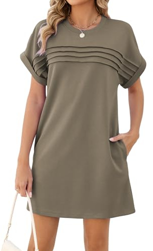 Famulily Women's 2026 Summer Sundress Casual Cap Sleeve Pleated T Shirt Dresses Loose Short Dress with Pockets