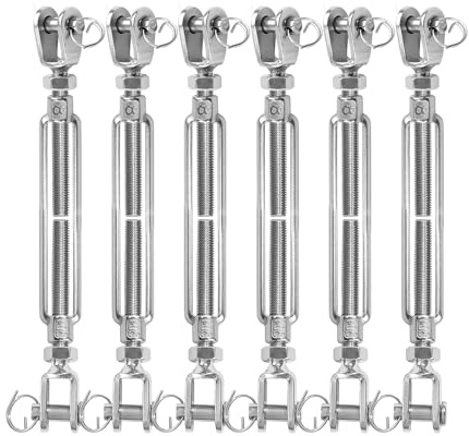 Ekunbuy Heavy Duty M8/M10/12 Jaw & Jaw Turnbuckle - 1100 lbs Working Load Limit - Premium 304 Stainless Steel Tensioner for Cables, Wire Rope & Indoor/Outdoor Sports Gear (6Pcs 5/16”x8.27”)