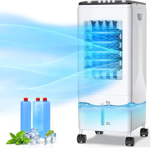 Portable Air Cooler Fan, 3-in-1 Evaporative Cooling with 6L Tank & Ice Packs, 35dB Quiet, 60°Oscillation, for Home Office Bedroom, Pet-Friendly & Energy Saving (60W)