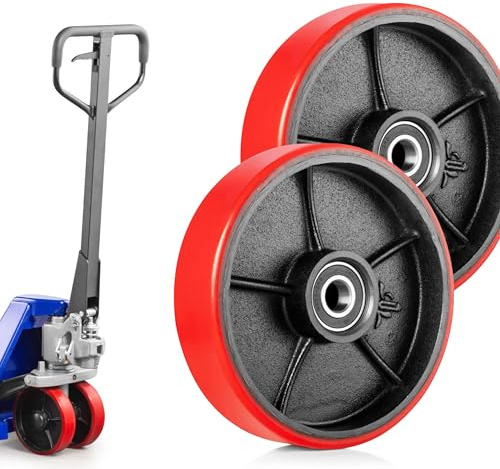 Pallit 2er SET Hubwagen Rolle Polyurethan PU 180x50 mm – Lenkrollen mit Kugellager, Achse 20 mm, Ersatzrollen Laufrollen für Hubwagen, Ameise, Gabelhubwagen | Ø 180 mm, Breite 50 mm